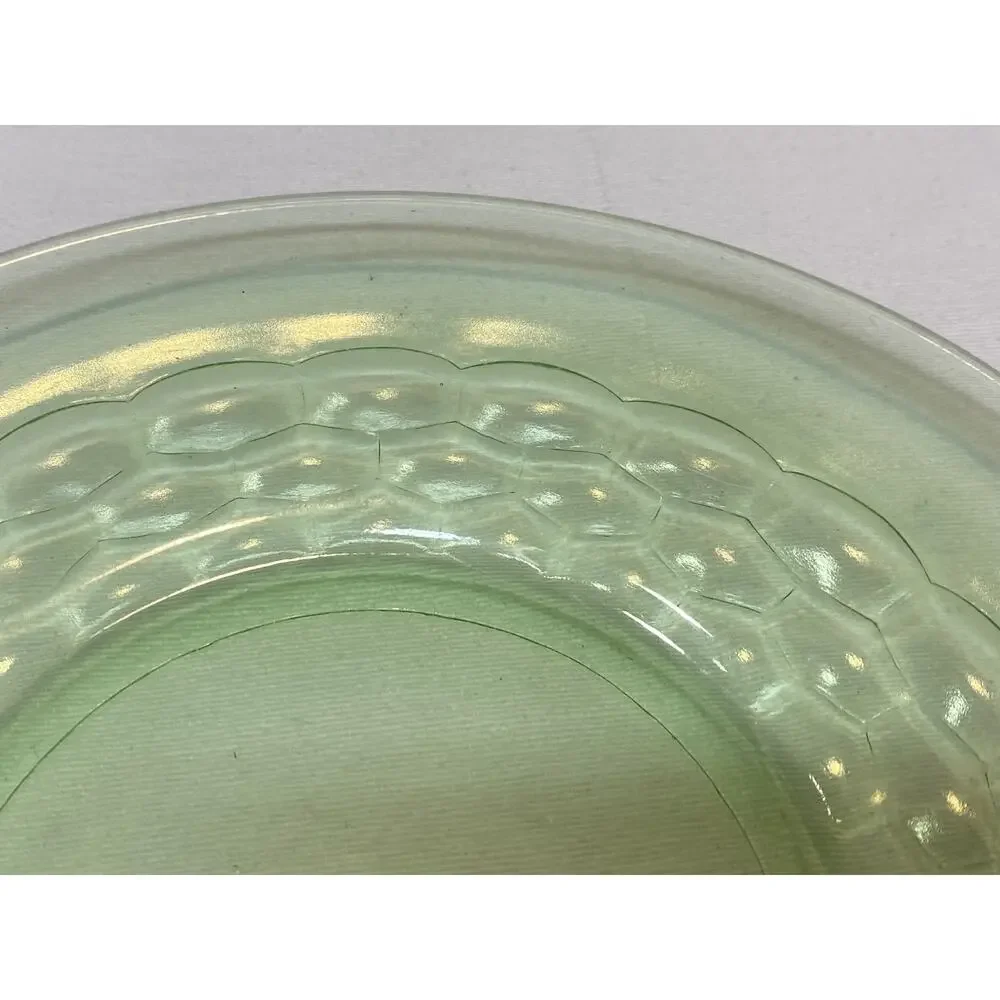 Hex Optic/Honeycomb Vintage 3 Uranium Depression Glass Plates 8